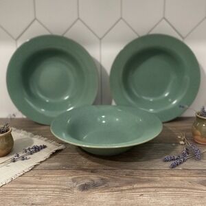 Lindt Stymeist Craftworks Green Tea Speckled Rimmed 3 Salad Soup Bowls Japan *